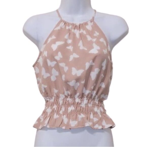 Paper Crane Butterfly Smocked Waist Peplum Halter Top in Pink NWT! size XS - Picture 1 of 7